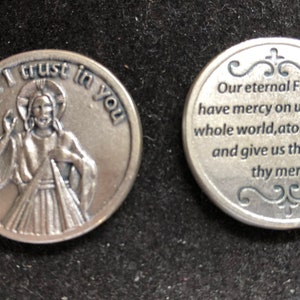 GRANDE Divina Misericordia Ficha de Bolsillo Medalla Católica Encantos Religiosos Ficha de Oración Medallón de Bolsillo