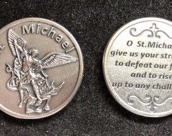 LARGE  Saint Michael Pocket Token Catholic Medal Religious Charms  Prayer Token Pocket Medallion