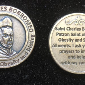 GRANDE San Carlos Borromeo Ficha de Bolsillo Medalla Católica Encantos Religiosos Ficha de Oración Medallón de Bolsillo Patrón Santo de la Obesidad y la Dieta