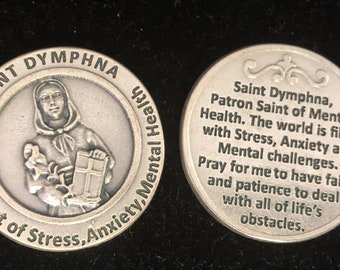 LARGE  Saint Dymphna Mercy Pocket Token Catholic Medal Religious Charms  Prayer