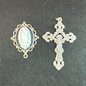 Oval Cameo Rosary Center with Silver Tone Filigree Cross
