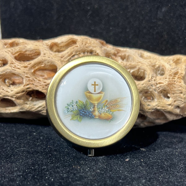 Holy Communion Pyx / Homebound / Holy Eucharist  Communion Pyx  / Brass Tone Pyx with Plastic Liner / Holy Eucharist