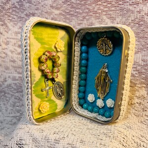 Handmade Catholic Pocket Shrine - Silver Cross Inside, Embroidery, Portable Devotional Altar, Prayer Gift