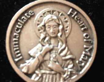 LARGE Immaculate Heart of Mary Pocket Token Catholic Medal Religious Charms  Prayer