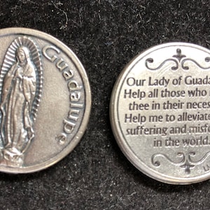 LARGE Our Lady of Guadalupe Charm, Catholic Devotional Coin, Guadalupe Pocket Token, Religious Gift, Prayer Token