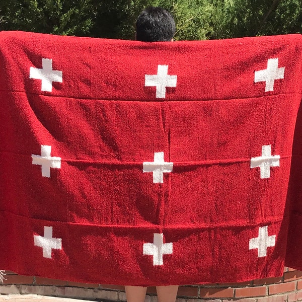 Vintage Extra Thick MEXICAN Heavy Duty Cross Blankets / Hand Woven perfect for yoga, festivals, beach Parties and more.