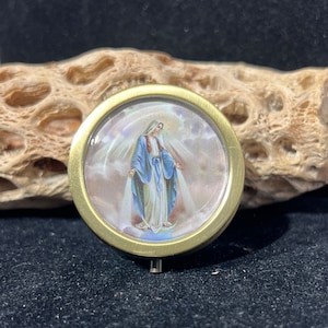 Holy Communion Pyx / Homebound / Miraculous Mother Pyx  / Brass Tone Pyx with Plastic Liner / Holy Eucharist
