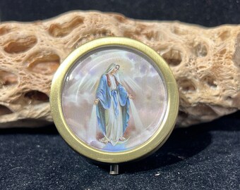 Holy Communion Pyx / Homebound / Miraculous Mother Pyx  / Brass Tone Pyx with Plastic Liner / Holy Eucharist