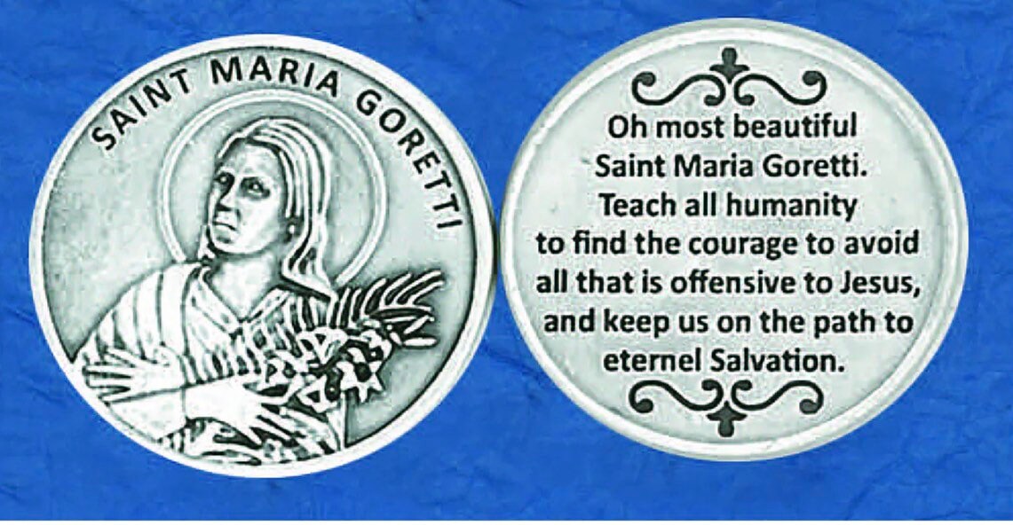 LARGE  Saint Maria Goretti Pocket Token Catholic Medal Religious Charms  Prayer Token Pocket Medallion