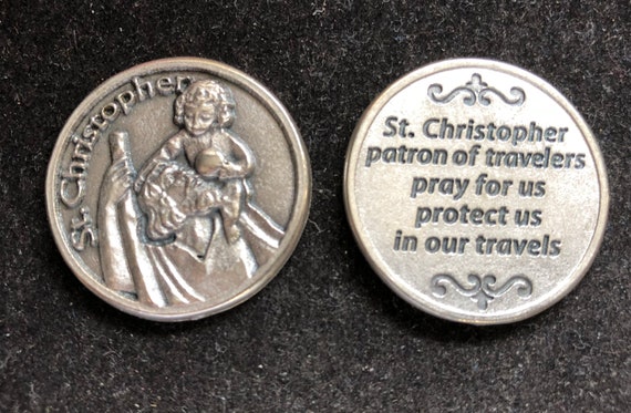 SAINT ST CHRISTOPHER TOKEN LARGE METAL POCKET PRAYER COIN MEDAL