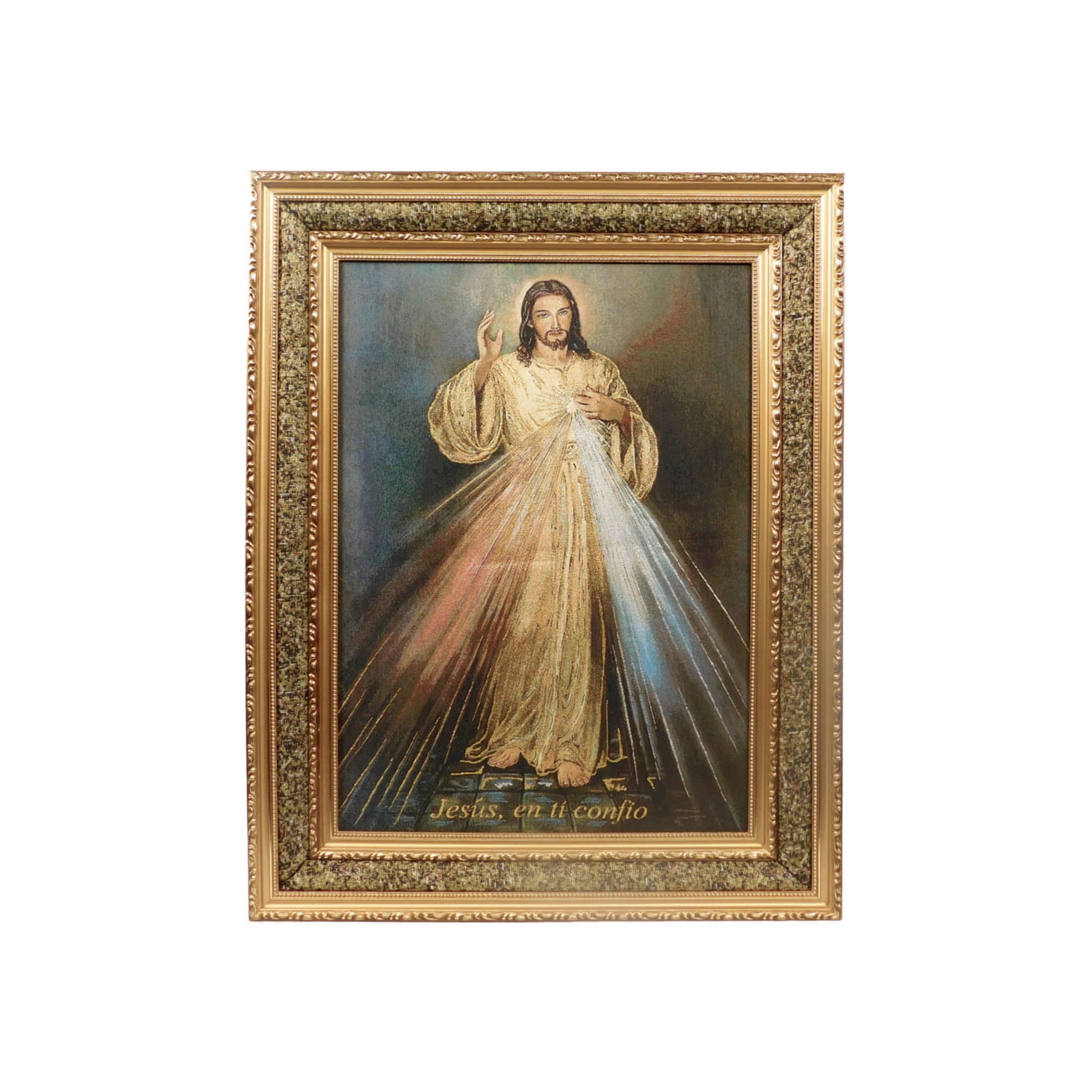 Divine Mercy Double Padded Hand Painted Tapestry Framed Wall Art,