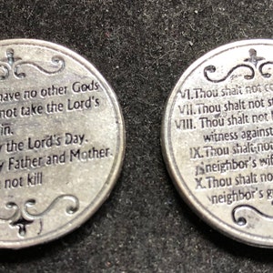 LARGE  10 Commandments Pocket Token Pocket Token Catholic Medal Religious Charms  Prayer Token Pocket Medallion Pocket Token