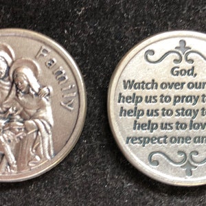 LARGE  Holy Family Pocket Token Catholic Medal Religious Charms  Prayer Token Pocket Medallion