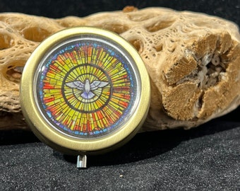 Holy Communion Pyx / Homebound / Holy Spirit Pyx  / Brass Tone Pyx with Plastic Liner / Holy Eucharist