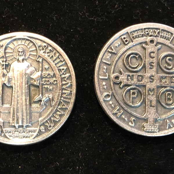 LARGE  Saint Benedict Pocket Token - Catholic Medal Religious Charms  Prayer Token Pocket Medallion Pocket Token