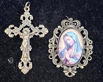 Bronze Our Lady of Guadalupe Rosary Center with Filigree Cross