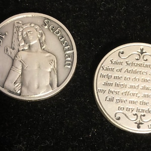 LARGE  Saint Sebastian / Saint Sebastian  Pocket Token Catholic Prayer Token Pocket Medallion Patron Saint  Athletes, and Sports