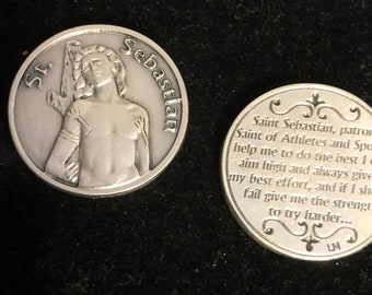 LARGE  Saint Sebastian / Saint Sebastian  Pocket Token Catholic Prayer Token Pocket Medallion Patron Saint  Athletes, and Sports