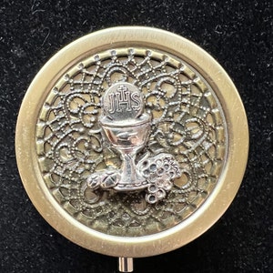 Holy Communion Pyx / Homebound / &quot;Holy Communion&quot; Pyx / Bronze and Silver Tone Pyx with Plastic Liner