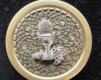 Holy Communion Pyx / Homebound / &quot;Holy Communion&quot; Pyx / Bronze and Silver Tone Pyx with Plastic Liner