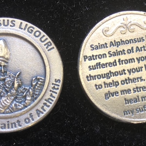 GRANDE San Alfonso Ligouri Ficha de bolsillo Medalla católica Encantos religiosos Ficha de oración Patrona de la artritis