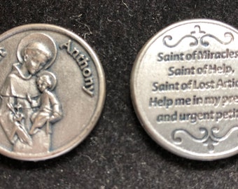 LARGE  Saint Anthony Pocket Token  Catholic Medal Religious Charms  Prayer Token Pocket Medallion Pocket Token