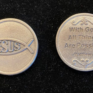 LARGE   &quot;Jesus&quot; Pocket Token with God all things are possible Catholic Medal Religious Charms  Prayer Token Pocket Medallion Pocket Token
