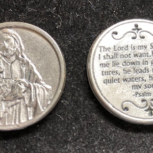 LARGE  23rd Psalm Token  Catholic Medal Religious Charms  Prayer Token Pocket Medallion Pocket Token