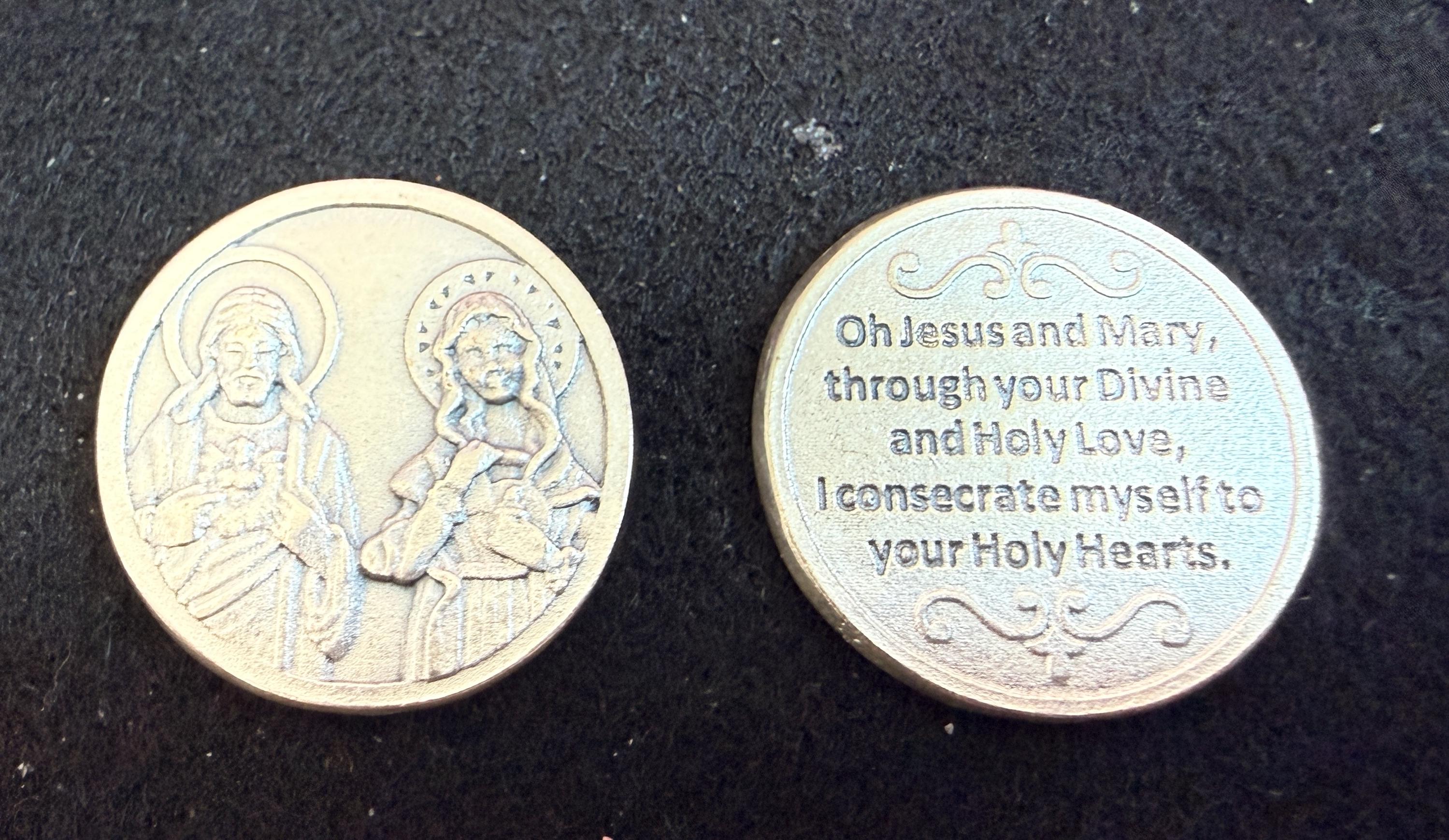 Sacred Heart of Jesus Immaculate Heart of Mary Pocket Token: Silver ...
