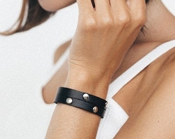 Leather bracelet with rivets