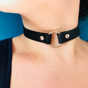 Full grain leather choker necklace 15mm with 20mm o ring image 1