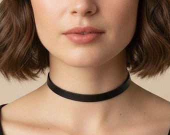 Full grain leather 1 cm choker necklace