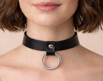 Leather choker 20mm with 30mm hanging ring can be used with leash collar necklace