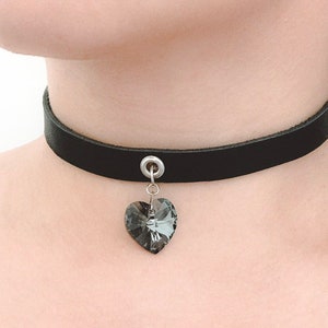 Black leather choker with swarovski heart pendant