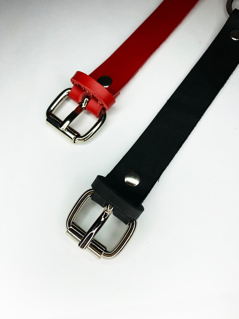 Collier ras de cou en cuir avec chaîne et coeur noir, rose ou rouge image 7