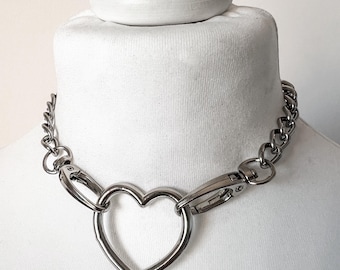 Steel Chain Choker: Heart Pendant Necklace (7mm)
