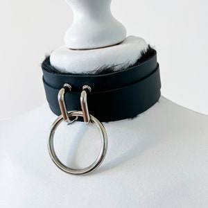 Collier en simili cuir Fetish avec double anneau - Bijoux pour Toi