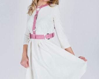 Pink full grani leather harness wide belt