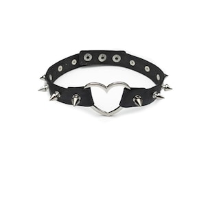 Spiked Leather Choker: Heart Collar Necklace