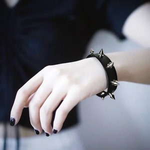 Unisex Full Grain Leather Spikes Bracelet - Metal Studded Wristband