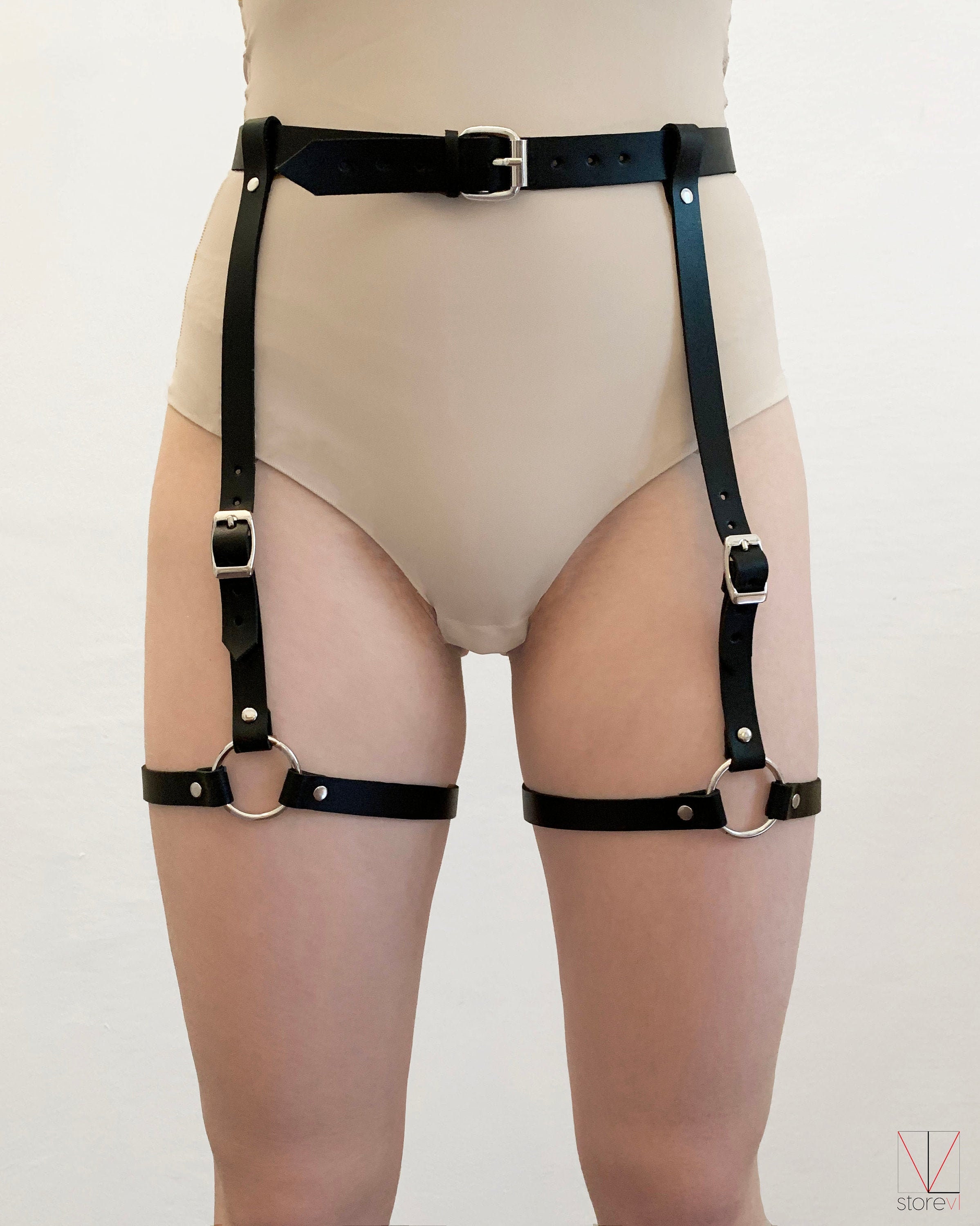 Leather garter belt black of red leather Leg harness harness Etsy