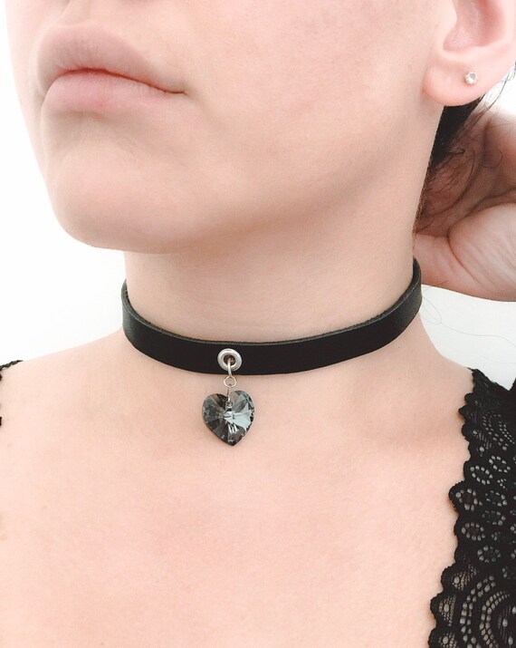 Swarovski Black Velvet Choker with Crystal Heart Pendant Black Fabric with crystal heart pendant choker necklace made  main image 4