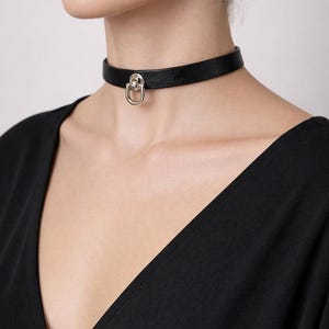Black Leather Choker – Minimalist Adjustable Buckle Collar