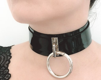 Patent breite Leder oder Ringkragenhalskette; o Ringkarabiner; Lederhalsband für Frauen; Choker Kragen