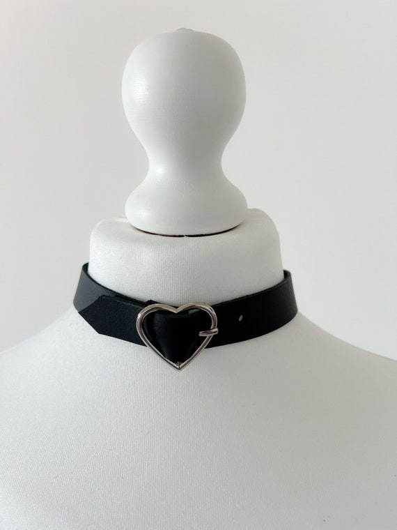 EverGlimp Girocollo in pelle nera da donna, fatto a mano, con
