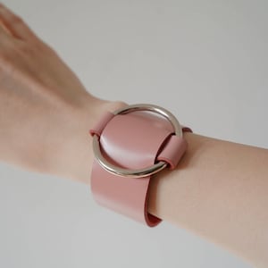 Pink Leather O-Ring Bracelet: Wide Full Grain Cuff