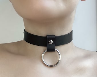 Leather choker 20mm with 30mm hanging ring can be used with leash collar necklace