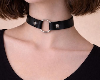 Full grain leather choker necklace 15mm with 20mm o ring