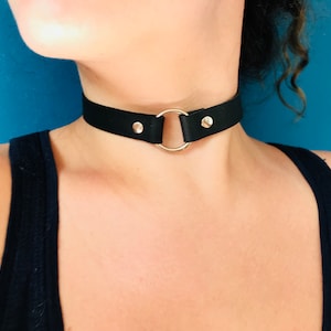 Full grain leather choker necklace 15mm with 20mm o ring image 3