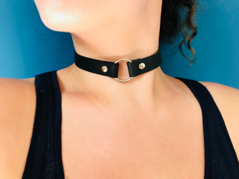 Full grain leather choker necklace 15mm with 20mm o ring image 3